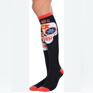 Sugar Skull Day of the Dead Women's One Size Polyester Stretch Knee High Socks
